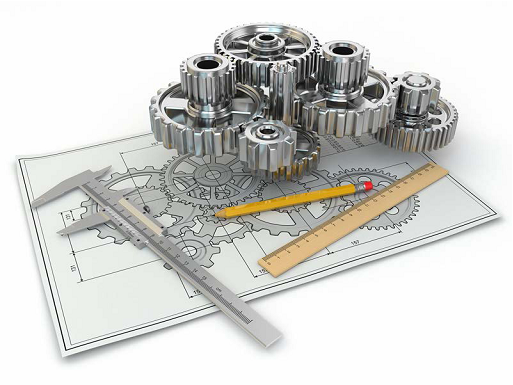 gears and an engineering design drawing